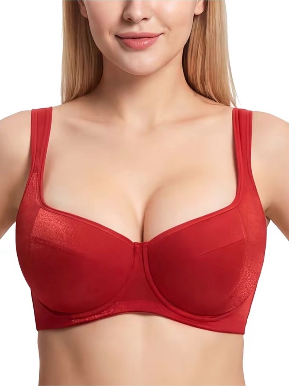 Women’s Red Full-Coverage Underwire Bra with Smooth Cups